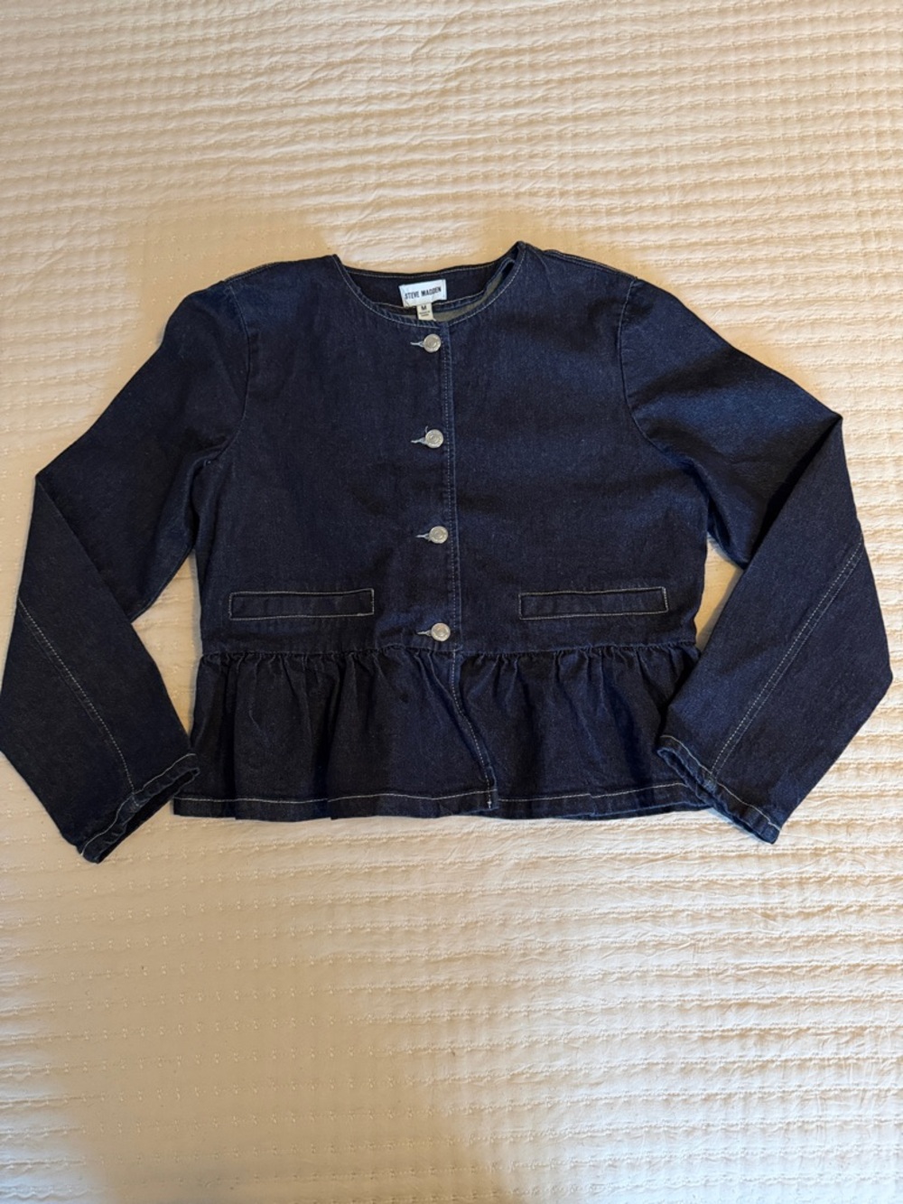 Steve Madden Dark Indigo Denim Peplum Jacket Medium ❤️❤️ - Picture 3 of 6